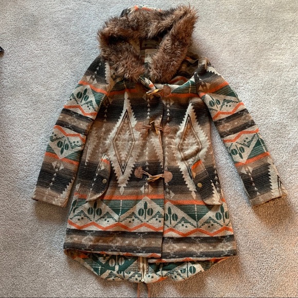 Coats | Aztec Jacket With Faux Fur Hood 